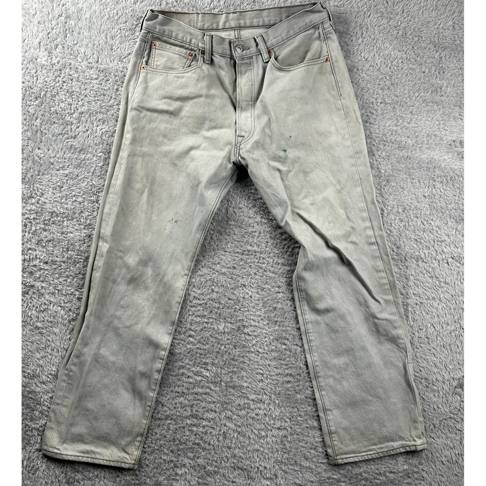 Levi 501 Original Fit Jeans Light Grey Wash Button Fly Mens Size 34x30